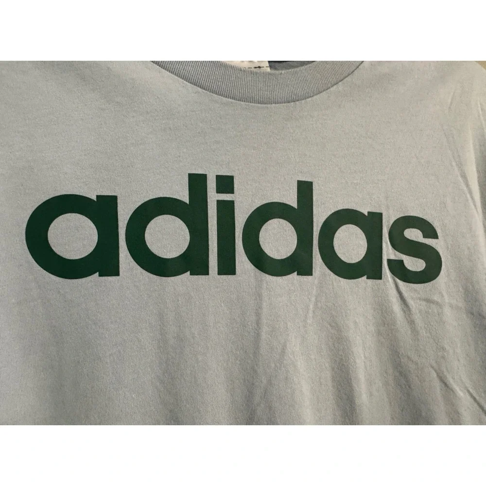 #5 Adidas Mens Logo Graphic T-Shirt Light Blue Green Size Large Short Sleeve Tee